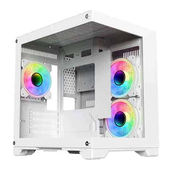 (image for) CIT Overseer White MicroATX PC Case with 3x Celsius Dual-Ring Fans